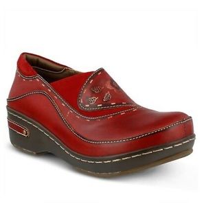 L'Artiste Burbank Red Hand Painted leather Clog 37
